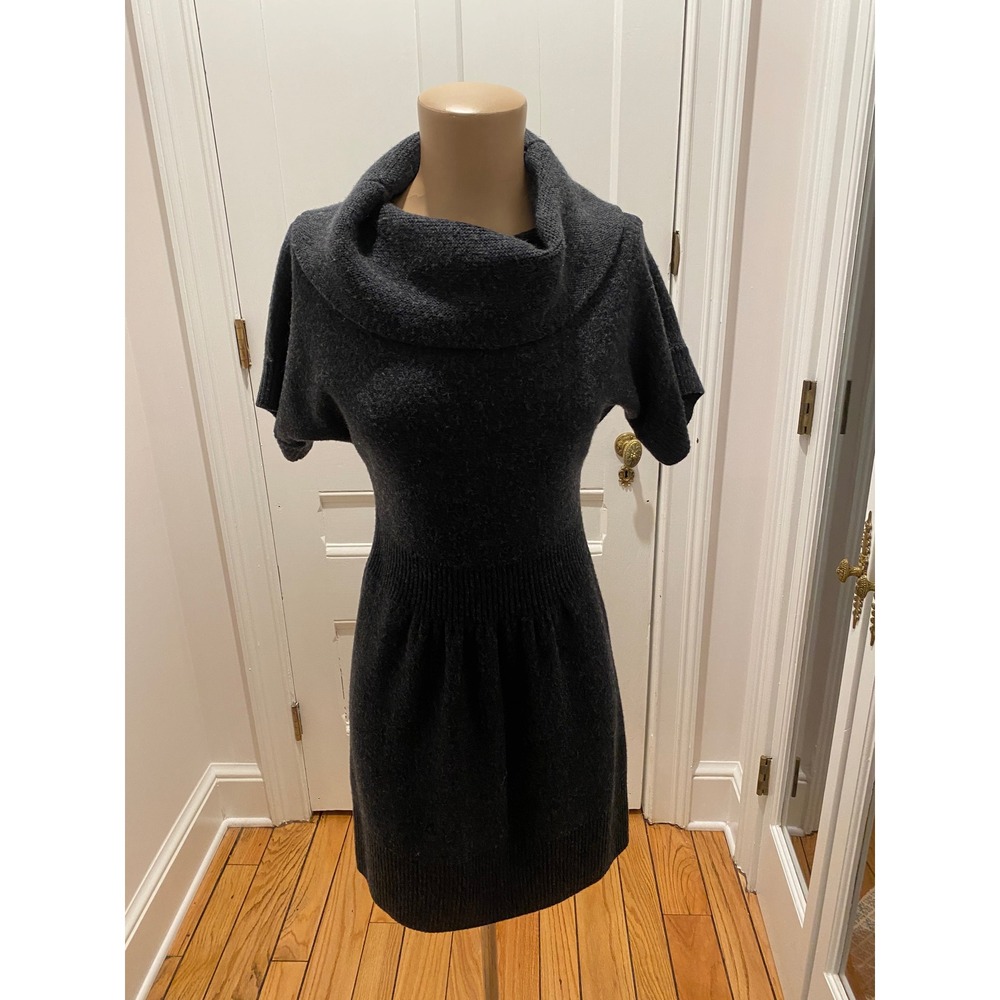 Ann Taylor LOFT Charcoal Gray Short Sleeve Cowl Neck Sweater Dress Size S